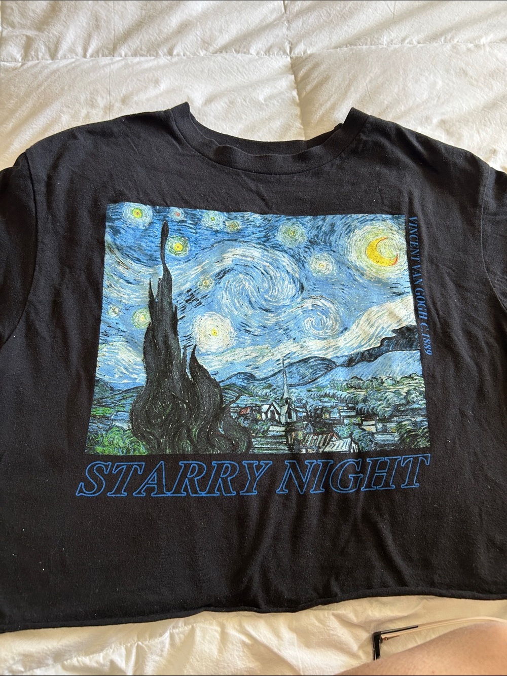 Starry Night VAN GOGH  Night Graphic Crop Top Tee - Black with Blue Artwork